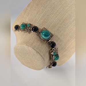 Vintage Bracelet Green Black Faux Stone Bracelet Chucky Oversized Bracelet 1960